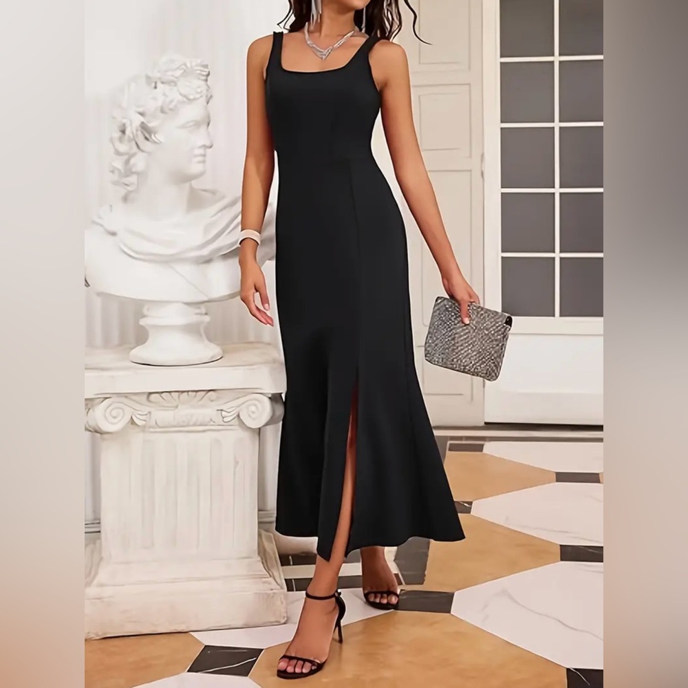 NEW MAXI BLACK SIDE SLIT DRESS SIZE MEDIUM-COMFY AND NICE!!